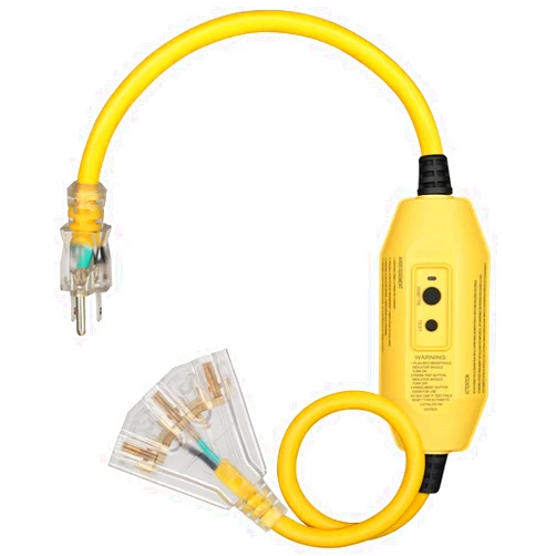 DEWENWILS 3 FT Automatic GFCI Extension Cord Outdoor, 12/3 Gauge Extension Cord for Multiple Appliances, Heavy Duty Power Cable with LED Lighted 3 Prong Plug, Yellow, UL Listed