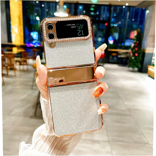 ZORSOME for Samsung Galaxy Flip 4 Bling Glitter Hinged Case for Girls Women,Luxury Bling Full Protecive Shockproof PC Case Cover for Samsung Galaxy Flip 4,Sliver