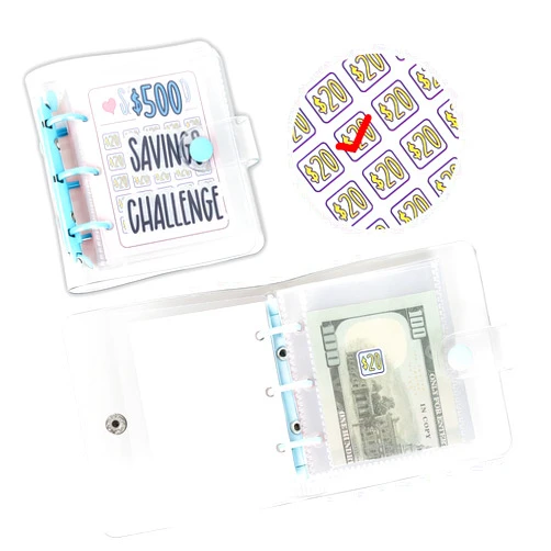 XIMUX Mini Money Saving Envelope Challenge, $500 Savings Challenge Binder Mini Budget Binder 25 Cash Envelopes Reusable Budget Book with Cash Envelopes Envelope Savings Challenge