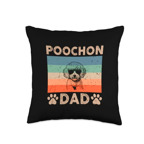 Retro Poochon Dad Gifts for Men Dog Dad Christmas Vintage Poochon Gifts Funny Dog Dad Lover Father's Day Throw Pillow, 16x16, Multicolor