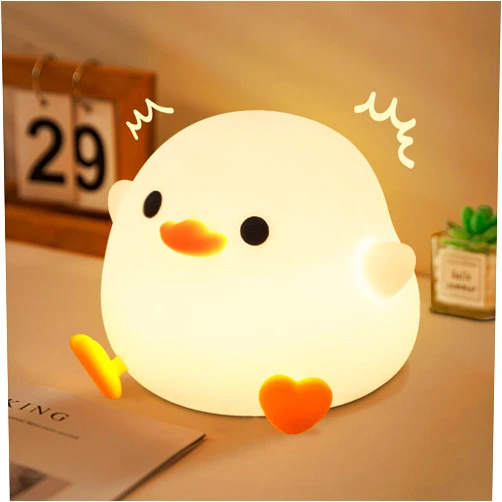 FAMIDUO Duck Lamp, Cute Pea Duck Night Light, 2 Levels Dimmable Ducky Night Lamp, LED Squishy Animal Light for Kids Sleep, Rechargeable Bedside Touch Silicone Lamp, Unique Dorm Decor Gift Toy