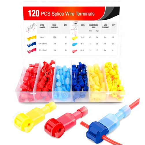 Nilight - 50004R 120 Pcs/60 Pairs Quick Splice Wire Terminals T-Tap Self-stripping with Nylon Fully Insulated Male Quick Disconnects Kit, 2 Years Warranty