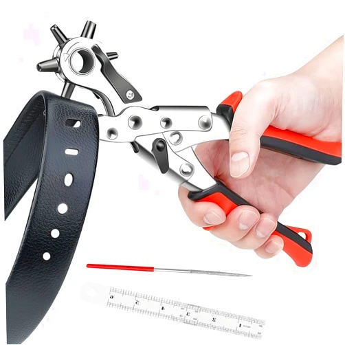 AIRAJ PRO Leather Hole Punch,Belt Hole Puncher for Leather,Heavy Duty Multi-Size Leather Punch with 6 Holes,Leather Punch Tool for Belts,Crafts & Easy DIY