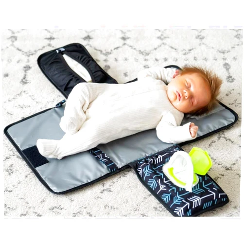 S-Orbit-X Portable Diaper Changing Pad, Portable Changing pad for Newborn Girl & Boy - Baby Changing Pad with Smart Wipes Pocket – Waterproof Travel Changing Kit (Black Pattern)