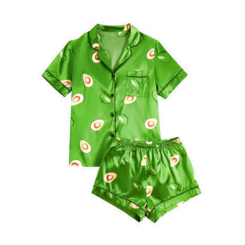 Floerns Women's Notch Collar Print Sleepwear Two Piece Pajama Set