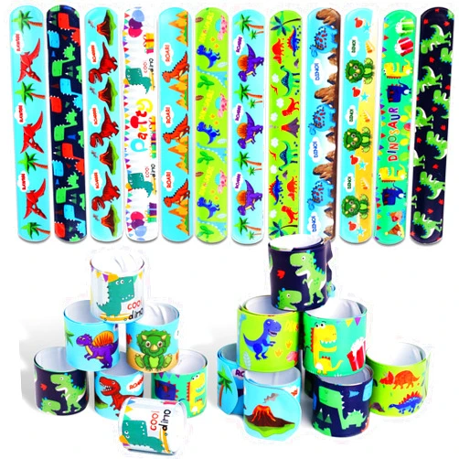 DERAYEE 24 Pcs Dinosaur Slap Bracelets for Kids, Jurassic Forest World theme Snap Bands Toy Gift Party Favor Supplies for Dino Party Bag