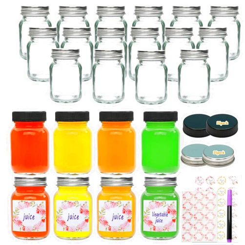 Datttcc 2 oz Mason Jars, Mini Glass Jars, Reusable Glass Jars with Lids for Spices, Honey, for Kitchen, Bathroom and Gift Giving, Pack of 25