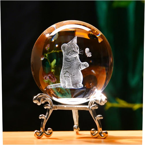 IFOLAINA 3D Cat Themed Gifts for Women Decor for Cat Lovers Cat Mom Crystal Ball Cat Related Sympathy Figurines Presents Cat Decorative Globe Decor with Stand