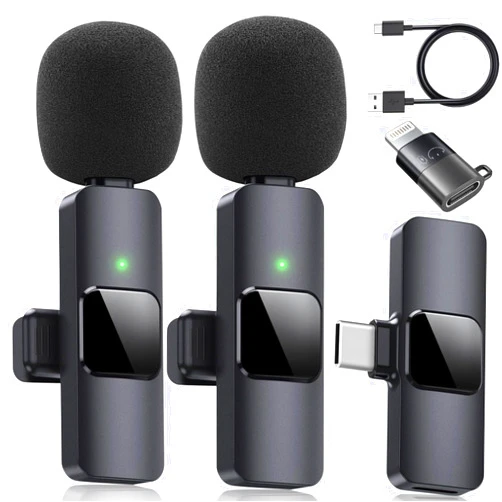 FLAGAV 2 Pack Wireless Microphones for iPhone iPad,Camera, Android, 3 in 1 Mini Microphone, Portable Recording Mic for Interview Video Podcast Vlog YouTube