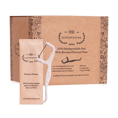 BLEEKER & RÖWE Bleeker and Rowe 100% Biodegradable Individually Wrapped Floss Picks - Eco Friendly Flossers 150 Pack (Biodegradable Bamboo Charcoal Floss)…
