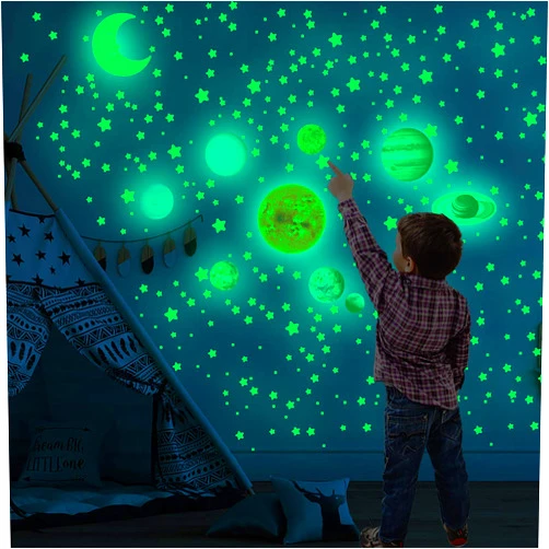 Ovelur Glow in The Dark Stickers for Ceiling, 525Pcs Dark Stars and Moon Decals Wall Stickers Solar System Shining Decoration, Glowing in The Dark Ceiling Decors for Kids, Boys, Girls Bedroom