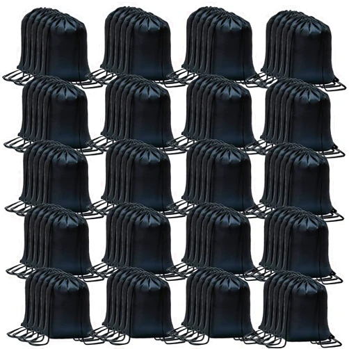 CAIHONG 100 Pack Drawstring Backpack Bulk Drawstring Bags Cinch Sack for Gym, Yoga, Shopping, Sports, Hiking or Gifts for Women and Men, Black-100pcs