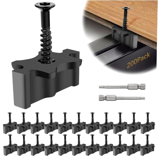 Gyykzz 200 Pack Hidden Deck Fasteners for Composite Decking Board, Composite Decking Clips with Metal Deck Screws, Universal Composite Hideaway Fasteners Plastic Clips for Deck Boards