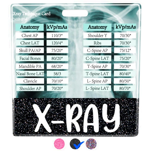 Plifal X-RAY Tech Reference Card with Badge Buddy - Horizontal Anatomy and kVp Card Cheat Sheet Black Radiology Technique Work Accessories