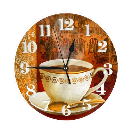 THOEWONG Coffee Wall Clock Vintage Brown Round Battery Operated Decorative Silent Non Ticking Desk Clocks Easy to Read for Home Decor Living Room Kitchen Office