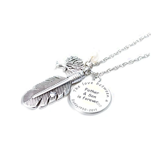 FASJOY Personalized Feather Cremation Necklace The Love is Forever Keepsake Urn for Ash Time Gem Pendant