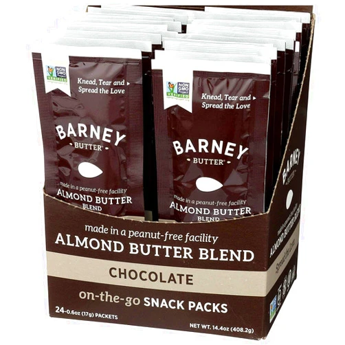 Barney Butter Almond Butter Snack Packs, Chocolate, 0.6 Ounce (Pack of 24), Skin-Free Almonds, Non-GMO, Gluten Free, Keto, Paleo, Vegan