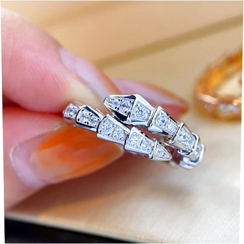 Sdouefos Vintage Snake Rings 925 Sterling Silver Shiny Diamond Gemstone Ring Cubic Zirconia Rings CZ Diamond Snake Shape Ring Eternity Engagement Wedding Band Ring for Women Size 9