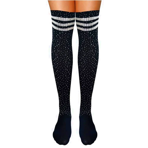 AROOMVE Women's Sparkle Rhinestone Stocking Sexy Shiny Socks Over Knee High Stocking