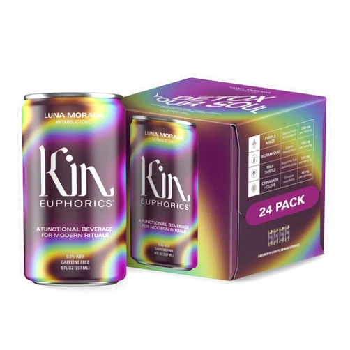 Kin Euphorics Luna Morada Non-Alcoholic Functional Beverage | Metabolic Tonic for Digestive & Liver Support | Caffeine-Free & Functional Beverage | 8 Fl Oz (24pk)