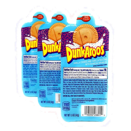 Betty Crocker's 3 PACK - Dunk-A-Roos Vanilla Cookies and Vanilla Frosting W Rainbow Sprinkles Dunkaroos Classic Retro Vintage Snack Pack