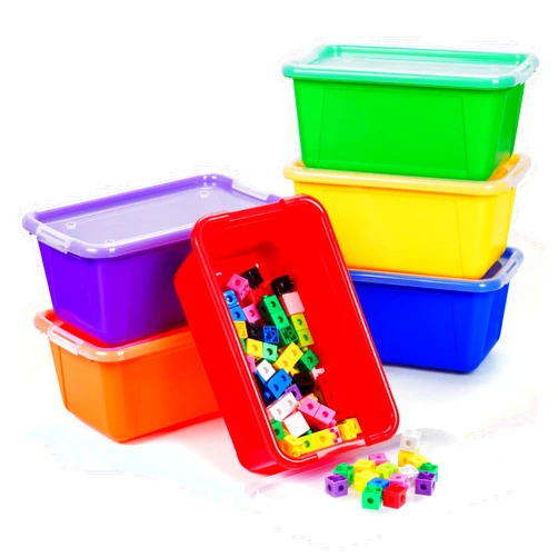 GAMENOTE Colored Plastic Storage Bins with Lids, Stackable Containers,Toy Storage Organizer - 5 Qt 6 Pack-Small Tubs,Tote Box for Classroom, Kids, Sorting (12×7.2×5.1 in)