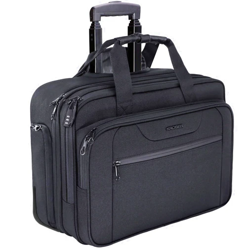 KROSER Rolling Laptop Bag Wheeled Briefcase Fits Up to 17.3 Inch Laptop Water-Proof Overnight Roller Case Computer Bag with RFID Pockets for Travel/Business/Men/Women-Black