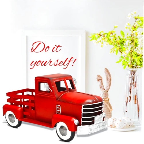 Cullaby Vintage Red Truck Decor - Handcrafted Metal Rustic Truck with Tree - Large Tabletop Decoration for Kitchen, Bedroom, or Shelf Display for Home Decor Enthusiasts