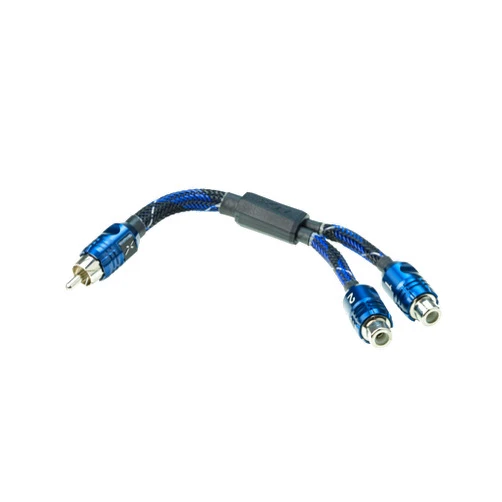 Scosche EFX Delta DFF 2-Channel Multi-Core Twisted Pair RCA Interconnect Audio Cables - 2CH OFC Car Stereo Y-Adapter Connector Cable - 6 Inch Single Male to Dual Female