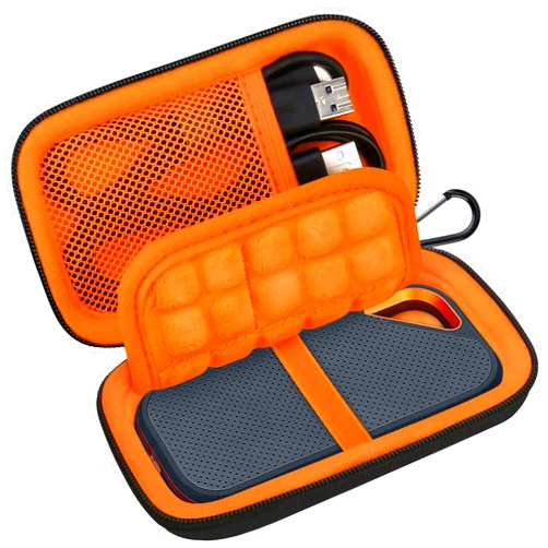 Lacdo Hard Carrying Case for SanDisk Extreme Pro/SanDisk Extreme Portable External SSD 500GB 1TB 2TB 4TB USB-C Solid State Drive EVA Shockproof Protective Storage Travel Bag, Black+Orange