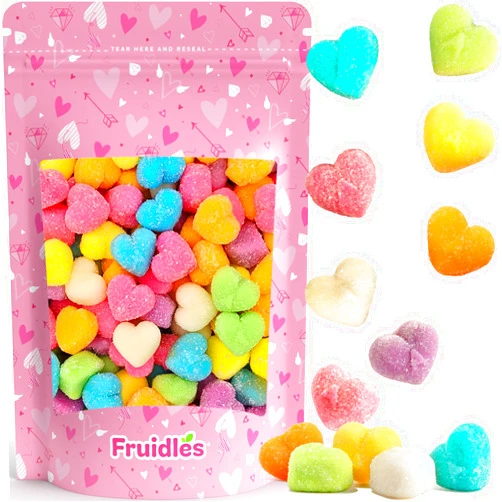 Fruidles Valentine's Share The Love Gummi Heart Candy Holiday Treats, BlueRaspberry, Watermelon, Mango, Green Apple, Orange, Grape, Pineapple Delicious Gummy Candy, Fun and Festive Snacking, Party Favor (Half-Pound)