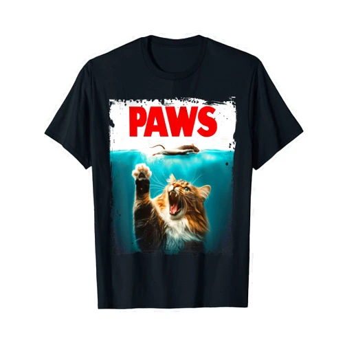 Paw-some Kitty Cats.USA PAWS Parody Cat Mouse Humorous Cat Chasing Mouse Kitten T-Shirt, Small, Black