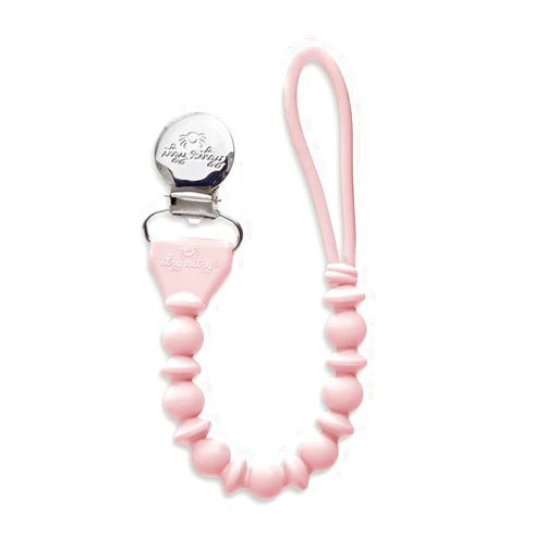Itzy Ritzy Silicone Pacifier Clip; 100% Silicone Pacifier Strap with Clip Keeps Pacifiers, Teethers & Small Toys in Place; Features One-Piece Design & Silicone Cord, Pink with Silver Clip