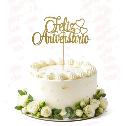 Hutrnio Feliz Aniversario Cake Topper,Happy Anniversary Party Decorations,Happily Ever After/We Still Do Cake Decor