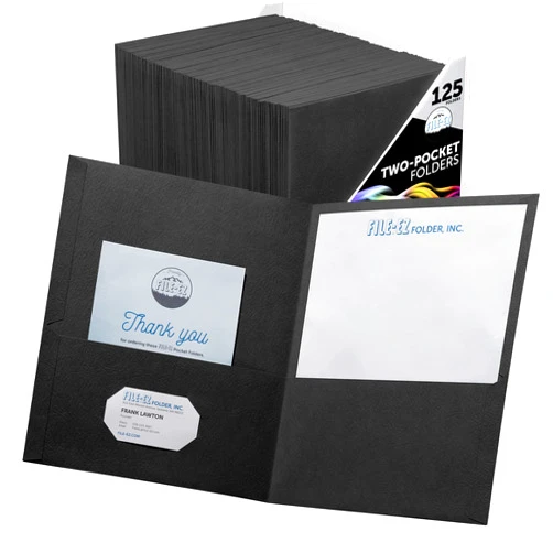 FILE-EZ Two-Pocket Folders, Black, 125-Pack, Textured Paper, Letter Size (EZ-32405)