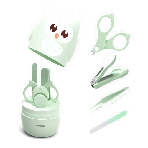 YIVEKO Baby Nail Kit, 4-in-1 Baby Nail Care Set with Cute Case, Baby Nail Clippers, Scissors, Nail File & Tweezers, Baby Manicure Kit and Pedicure kit for Newborn, Infant, Toddler, Kids-Owl Green