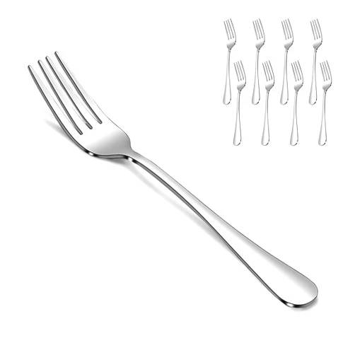 SANTUO Stainless Steel Salad Forks Set, 8-Piece Mirror Polished Table Forks Dinner Forks Flatware Set with Long Handle Use for Home, Restaurant or Camping, Dishwasher Safe (Silver 7.3 Inch)