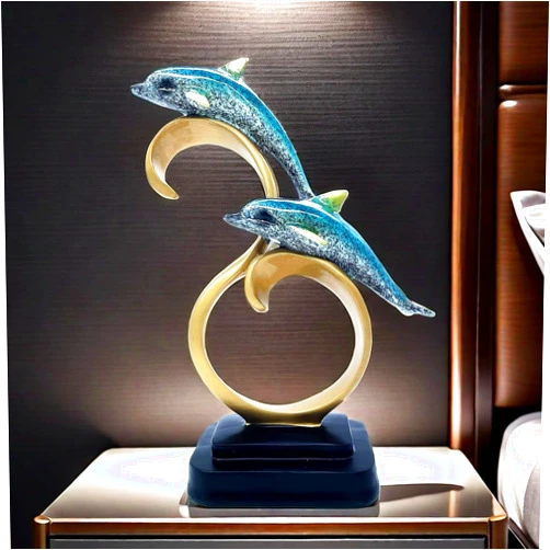 SHTWX Resin Dolphin Statue Sculpture Frgurine Gift for Home Office Living Room Desktop Display Decorative Decoration (Blue)