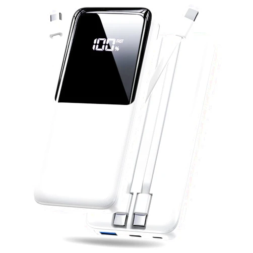CFIAI Portable Charger Power Bank - 20000mAh Fast Charging Portable Battery Pack with Built in USB-C(22.5W) and iOS(20W) Output Cables Compatible with iPhone Android Samsung Phone etc (1 Pack, White)