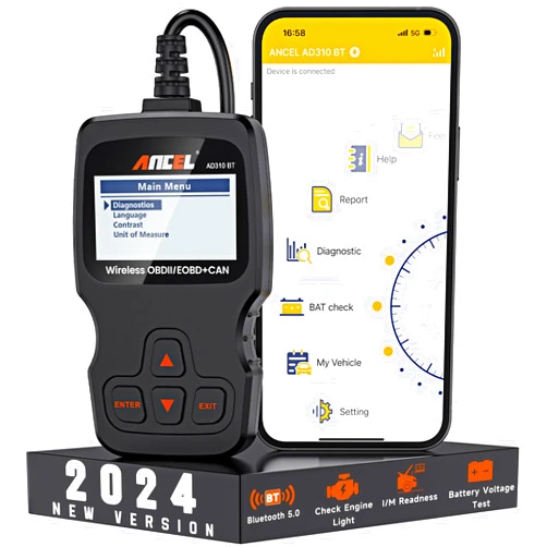 ANCEL AD310 2024 New Bluetooth Version, AD310BT Enhanced Universal OBD II Scanner Car Engine Fault Code Reader CAN Diagnostic Scan Tool with Premium App On iOS & Android for All Cars After 1996