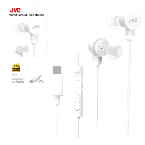 JVC Wired USB-C Earbuds - Noise Isolation - DAC - Hi-Res Audio - Built-in Mic with Mute - Comfortable Silicone Ear Tips - 3 Button Remote – Plug & Play - HAFR29UC