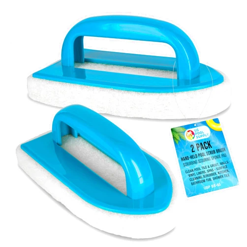 U.S. Pool Supply Hand-Held Pool Scrub Brush, 2 Pack - Surface Scrubbing Scouring Sponge Pad - Clean Pool Tile & Grout, Walls, Vinyl Liners, Spas - Cleaning Scrubber Stains, Kitchen Bathroom Tub Shower