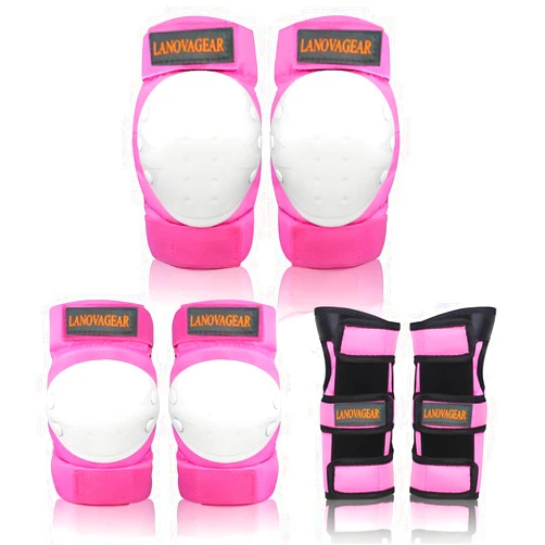 LANOVAGEAR Kids Adult Knee Elbow Pads and Wrist Guards Adjustable Safety Protective Gear Set for Cycling Skateboard Inline Skating