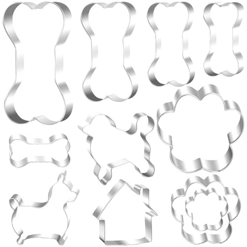HiHITAOO Dog treats Cutters Set 11 Pieces,5 Dog Bone 3 Footprint 2 Dogs 1House Dog Cookie Cutter sets Different Sizes Mini Small Medium Big Cut Out for Homemade Treats and Baking
