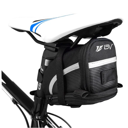 BV Strap-On Bike Bag with Reflective Material - Saddle Bag with Seperate Divider for Small Items for All Your Essentials - Bike Pouch with Taillight Hanger for Maximum Safety (Saddle Bag, Medium)