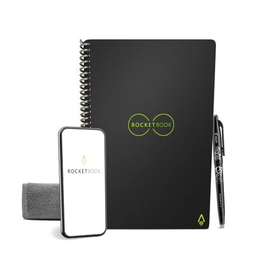 Rocketbook Core Reusable Spiral Notebook, Executive Size 6x8.8, Black - Lined Pages, App-Connected, Erasable, Durable Cover, Ideal for School, Work, and Creative Projects