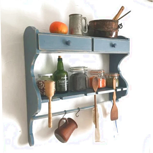 Ecowood Kyiv Wall shelf for dishes. Plate rack wall mount. Shelf with drawers. Shabby Chic Decor. Rustic Provincial style. Kitchen storage. Eco-friendly.