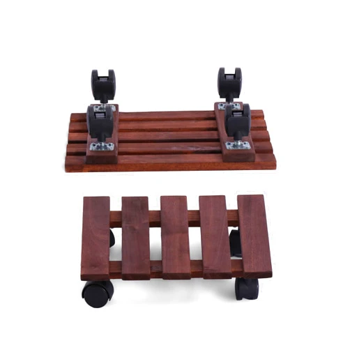 VICTORY RELAX Acacia Wood Square Plant Caddy with 360° Rotating Wheels | Heavy Duty Rolling Stand for Indoor/Outdoor Use | Sturdy Patio/Flower Pot Dolly | 12 Inch
