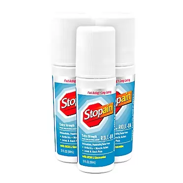 Stopain Pain Relief Roll On Gel 3oz (3 Pack) USA Made, Max Strength Fast Acting With Glucosamine, Menthol For Arthritis, Lower Back Sciatica, Knee, Neck, HSA FSA Approved Topical Analgesic Products