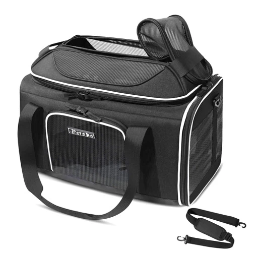 Petskd Top-Expandable Pet Carrier 18x13x9.5 Inches Southwest Airline Approved, Soft-Sided Carrier for Small Cats and Dogs with Locking Safety Zippers and Anti-Scratch Mesh(Black)